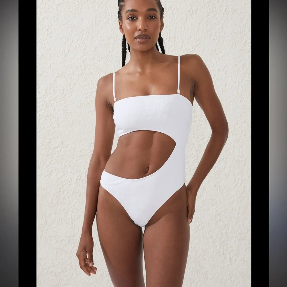Frankie's Bikinis Cream Ribbed One-Piece